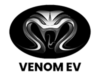 Venom EV brand logo showing a futuristic silver cobra symbol representing Venom electric golf carts.